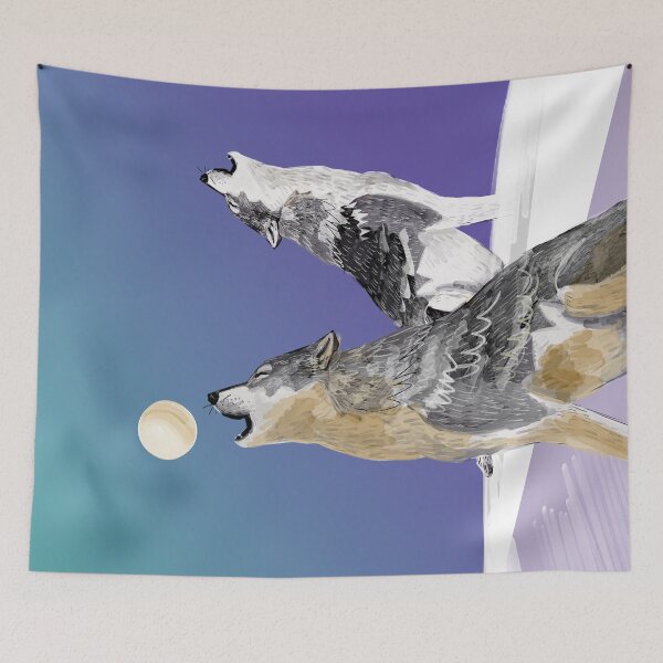 Item preview, Pair of Wolves howling to the moon designed and sold by belettelepink.