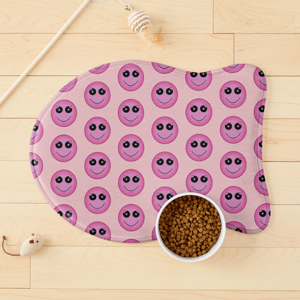 Emoji Pet Mat for Food and Water, Pop Art Hand Drawn Cartoon Style Eye Ice Cream Rainbow Donut Lip Heart Banana Ghost, Non-Slip Rubber Mat for Dogs