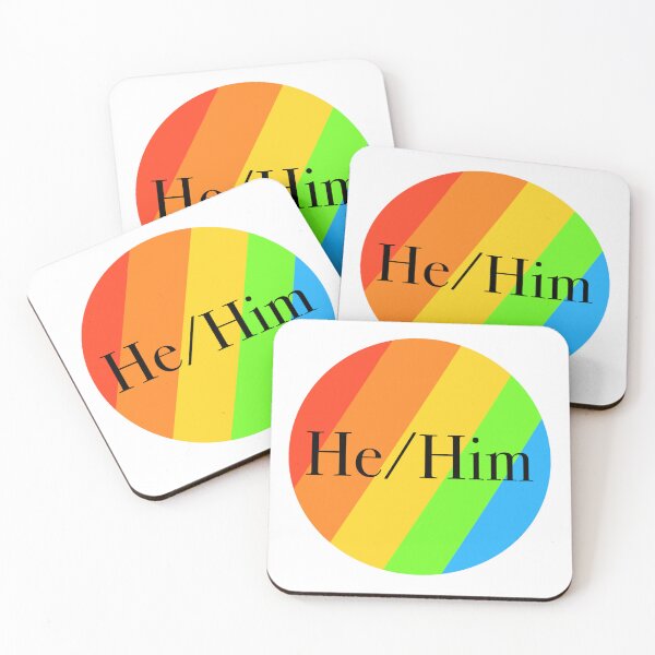 Item preview, He/Him Pronoun Rainbow Badge designed and sold by LittleWormTrading.