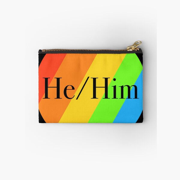 Item preview, He/Him Pronoun Rainbow Badge designed and sold by LittleWormTrading.