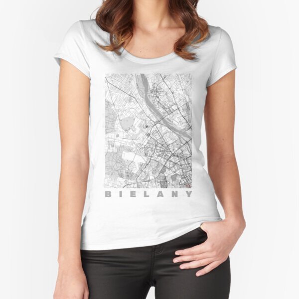 Bielany Warszawa Map Line Fitted Scoop T-Shirt