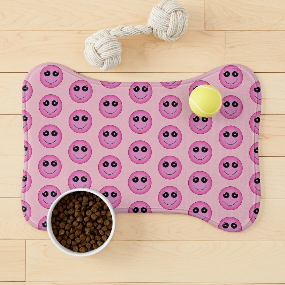 Emoji Pet Mat for Food and Water, Pop Art Hand Drawn Cartoon Style Eye Ice Cream Rainbow Donut Lip Heart Banana Ghost, Non-Slip Rubber Mat for Dogs