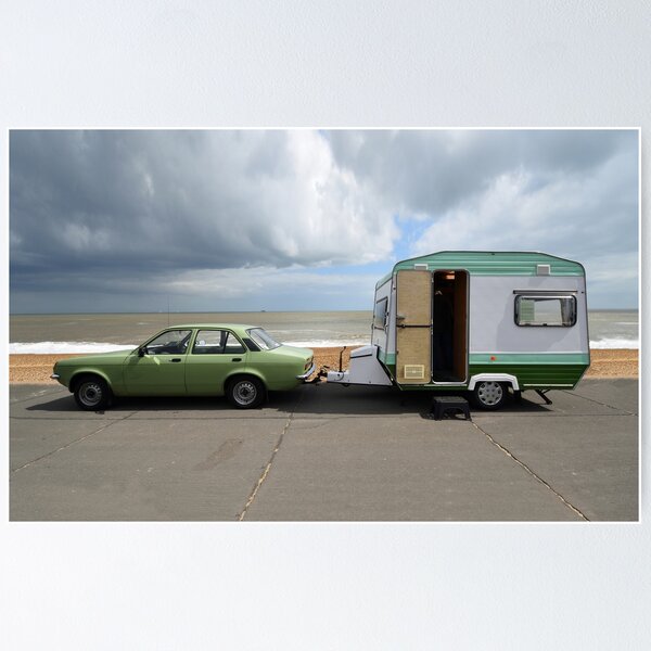 Item preview, Classic Green Vauxhall Chevette car  towing  Vintage Caravan designed and sold by Umdash919.
