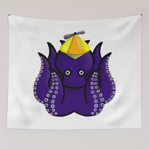 Item preview, purple octopus with propeller hat designed and sold by octo-PS.