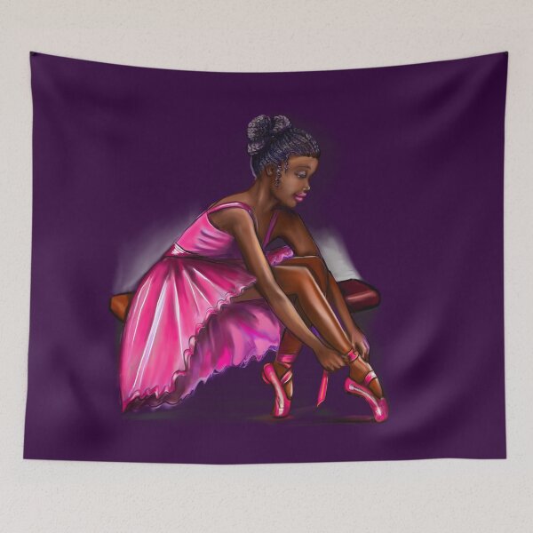 Item preview, ballerina getting ready to dance, lacing her ballet shoes - brown skin ballerina. Top 10 Best ballerina gifts. Top 10 gifts for black women  designed and sold by Artonmytee.