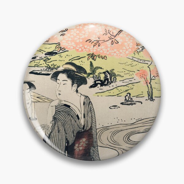 Item preview, Nina no Hanami by Eishi Hosoda (1756-1829), a traditional Japanese Ukyio-e style illustration of a Japanese women in kimono viewing cherry blossoms in a traditional garden. designed and sold by Design Repo.