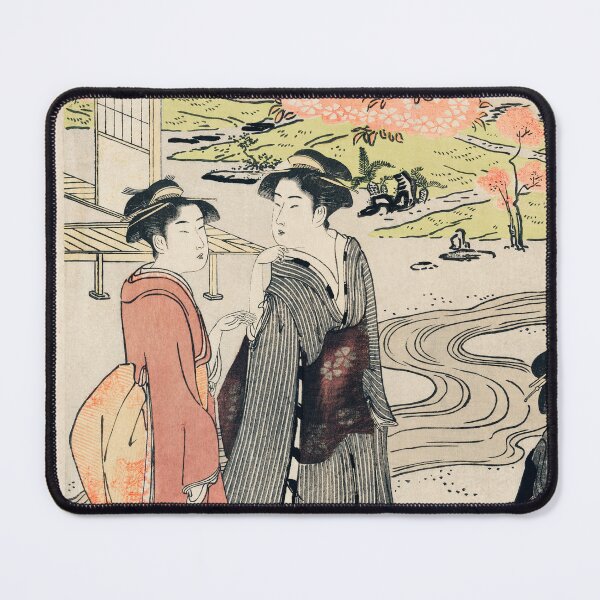 Item preview, Nina no Hanami by Eishi Hosoda (1756-1829), a traditional Japanese Ukyio-e style illustration of a Japanese women in kimono viewing cherry blossoms in a traditional garden. designed and sold by Design Repo.