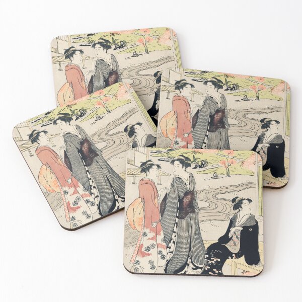 Item preview, Nina no Hanami by Eishi Hosoda (1756-1829), a traditional Japanese Ukyio-e style illustration of a Japanese women in kimono viewing cherry blossoms in a traditional garden. designed and sold by Design Repo.