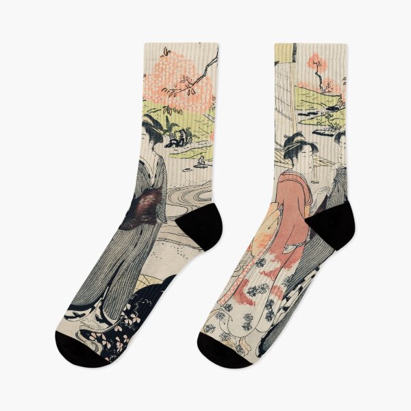 Item preview, Nina no Hanami by Eishi Hosoda (1756-1829), a traditional Japanese Ukyio-e style illustration of a Japanese women in kimono viewing cherry blossoms in a traditional garden. designed and sold by Design Repo.