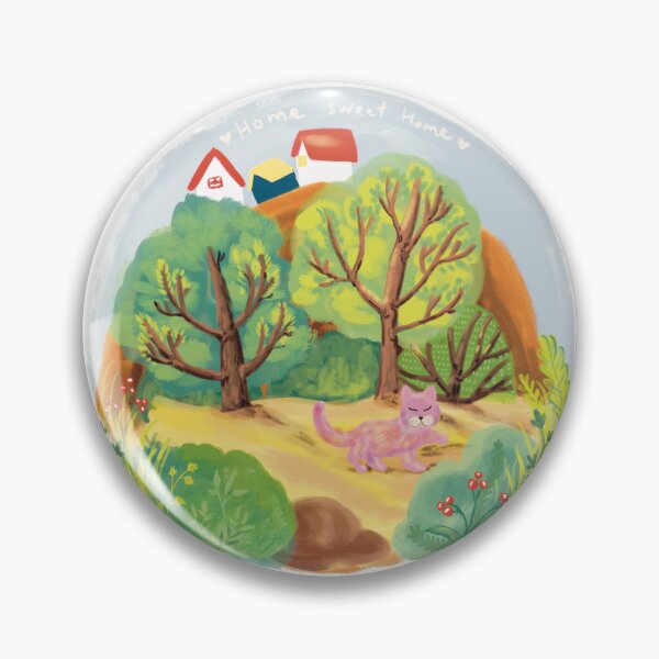 Item preview, Home sweet home design illustration print for merch and closing, cat, kitten, trees and nature, countryside designed and sold by andrii kutsachenko.