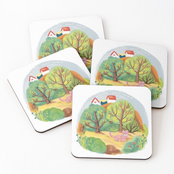 Item preview, Home sweet home design illustration print for merch and closing, cat, kitten, trees and nature, countryside designed and sold by andrii kutsachenko.