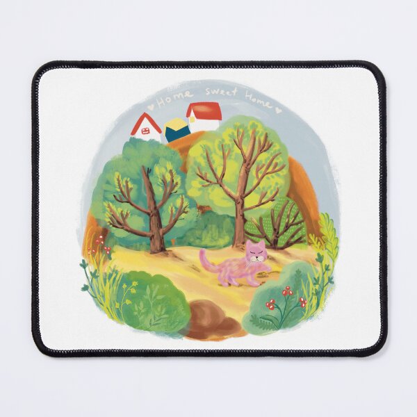 Item preview, Home sweet home design illustration print for merch and closing, cat, kitten, trees and nature, countryside designed and sold by andrii kutsachenko.