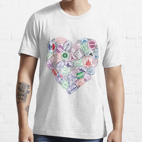 Heart Shaped Passport Travel Stamps Essential T-Shirt