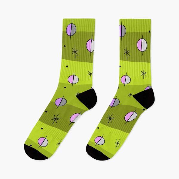 Aperçu de l'œuvre Rétro Space Age Planètes Etoiles Chartreuse créée et vendue par thepixelgarden.