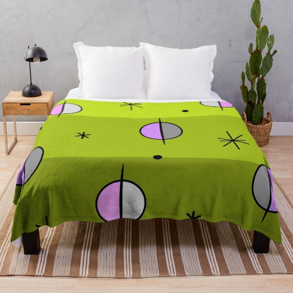Aperçu de l'œuvre Rétro Space Age Planètes Etoiles Chartreuse créée et vendue par thepixelgarden.
