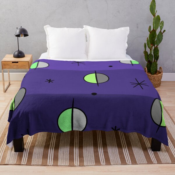 Aperçu de l'œuvre Rétro Space Age Planètes Etoiles Indigo créée et vendue par thepixelgarden.