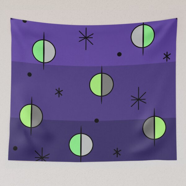 Artikelvorschau, Retro Space Age Planeten Sterne Indigo entworfen und verkauft von thepixelgarden.
