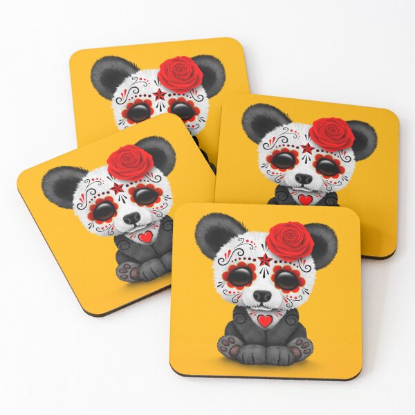 Item preview, Red Day of the Dead Sugar Skull Panda on Yellow designed and sold by JeffBartels.