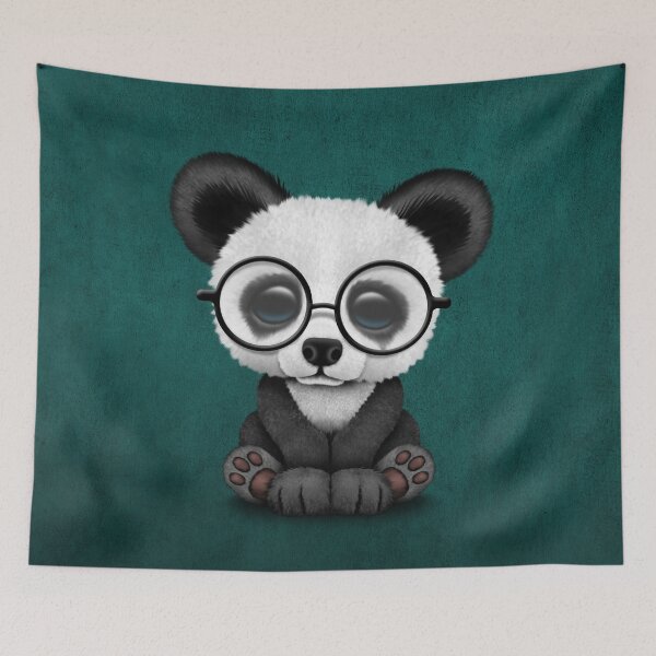Item preview, Cute Panda Bear Cub with Eye Glasses on Teal Blue designed and sold by JeffBartels.