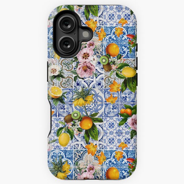 Item preview, Sicilian vintage blue tiles pattern with lemon and flowers designed and sold by GabriellaParadi.