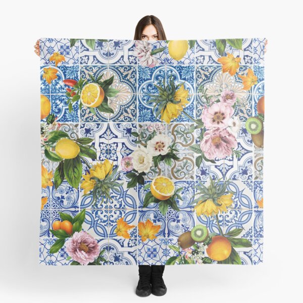 Item preview, Sicilian vintage blue tiles pattern with lemon and flowers designed and sold by GabriellaParadi.