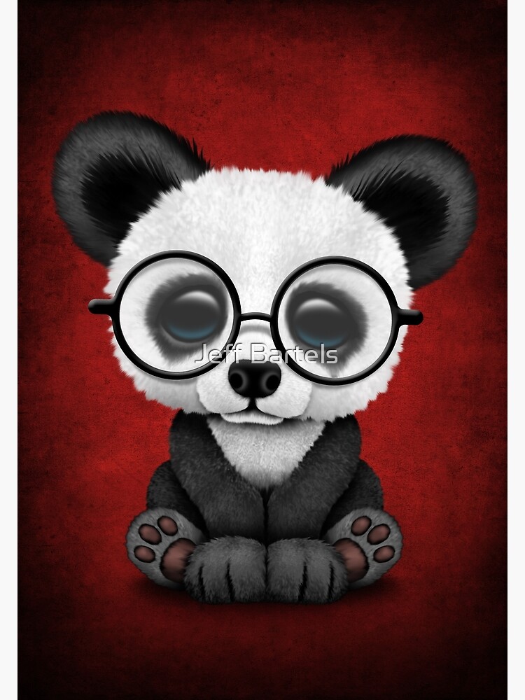 Cute Panda Bear Cub with Eye Glasses on Red Coffee Mug by Jeff
