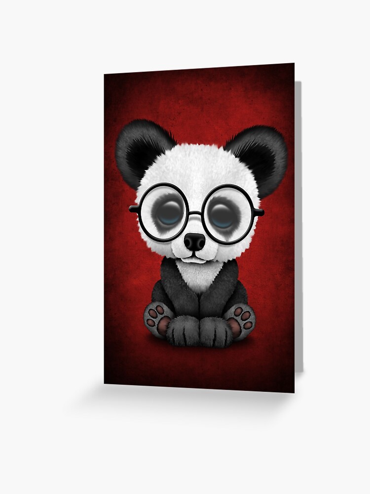 Cute Panda Bear Cub with Eye Glasses on Red Coffee Mug by Jeff