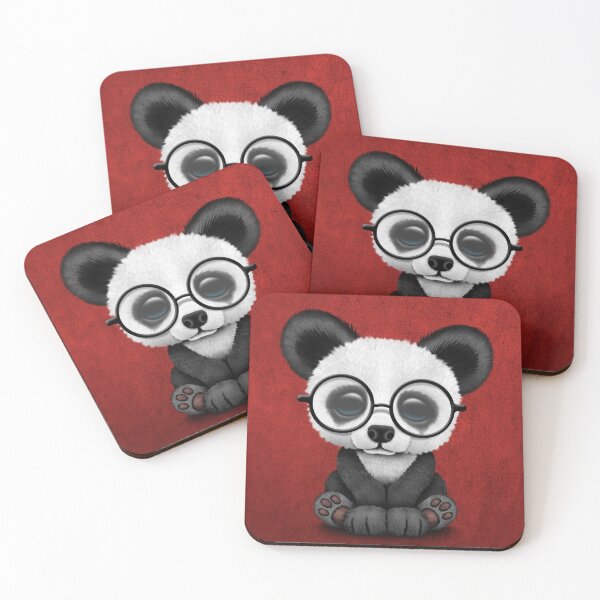 Item preview, Cute Panda Bear Cub with Eye Glasses on Deep Red designed and sold by JeffBartels.