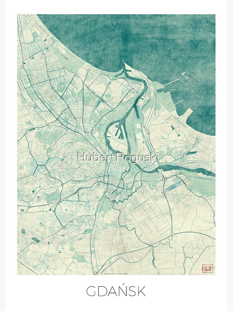 "Gdańsk Map Blue Vintage" Art Print for Sale by HubertRoguski | Redbubble