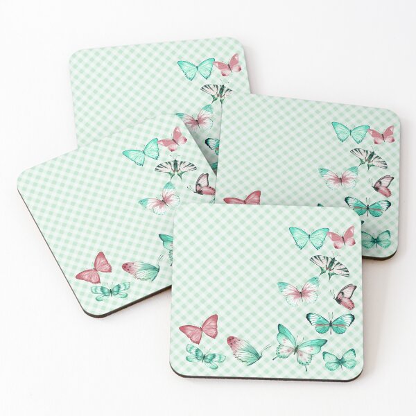 Item preview, Unique Gingham and Butterflies Aesthetic, in teal and dusty pink tones designed and sold by Orianah.