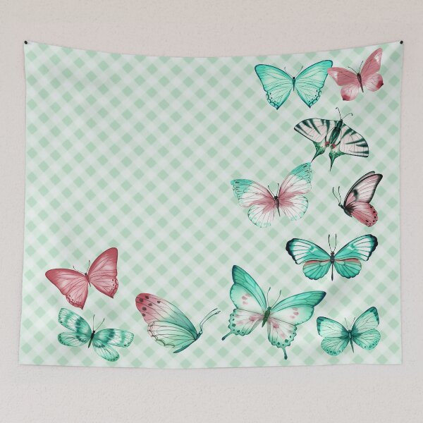 Item preview, Unique Gingham and Butterflies Aesthetic, in teal and dusty pink tones designed and sold by Orianah.