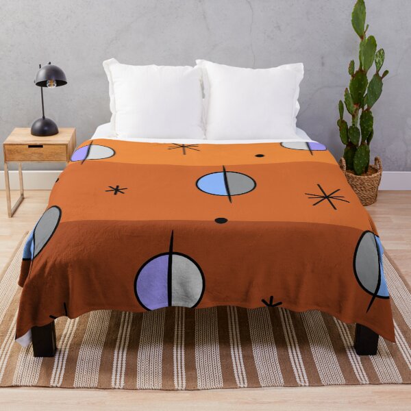 Aperçu de l'œuvre Rétro Space Age Planètes Étoiles Orange créée et vendue par thepixelgarden.