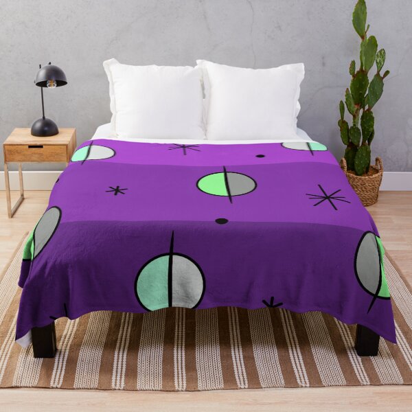 Aperçu de l'œuvre Rétro Space Age Planètes Étoiles Violet créée et vendue par thepixelgarden.