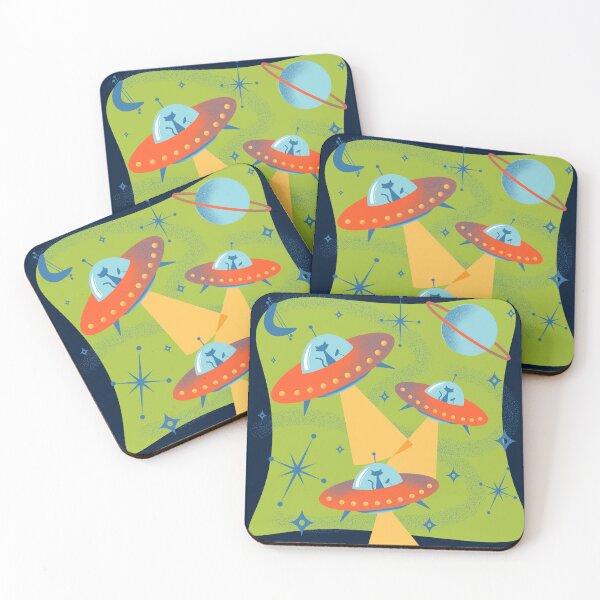 Item preview, Atomic Space Cadets Cats in Retro Flying Saucer UFOs designed and sold by ksrogersdesigns.