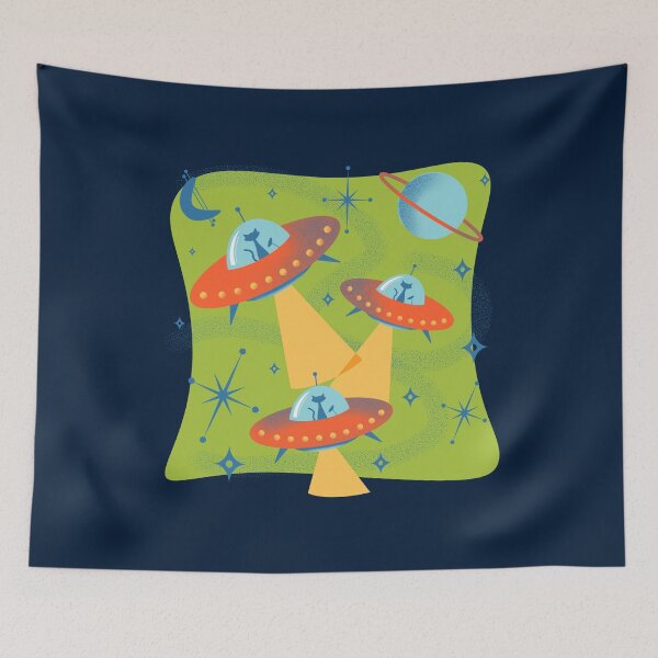 Item preview, Atomic Space Cadets Cats in Retro Flying Saucer UFOs designed and sold by ksrogersdesigns.