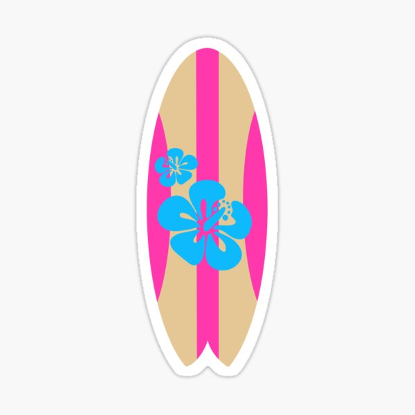 "Pink and Blue Flower Surfboard " Sticker by Redbubble