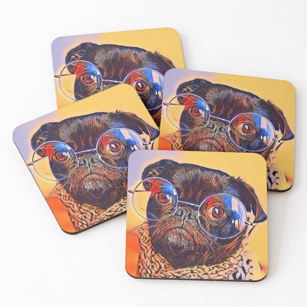Item preview, Sunset Substitute Teacher Glasses Pop Art Portrait Puppy Pug Life Art designed and sold by TheWildFlix.