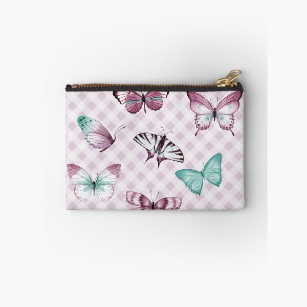 Item preview, Unique Gingham and Butterflies Aesthetic, lavender and teal blue watercolor painted butterflies designed and sold by Orianah.