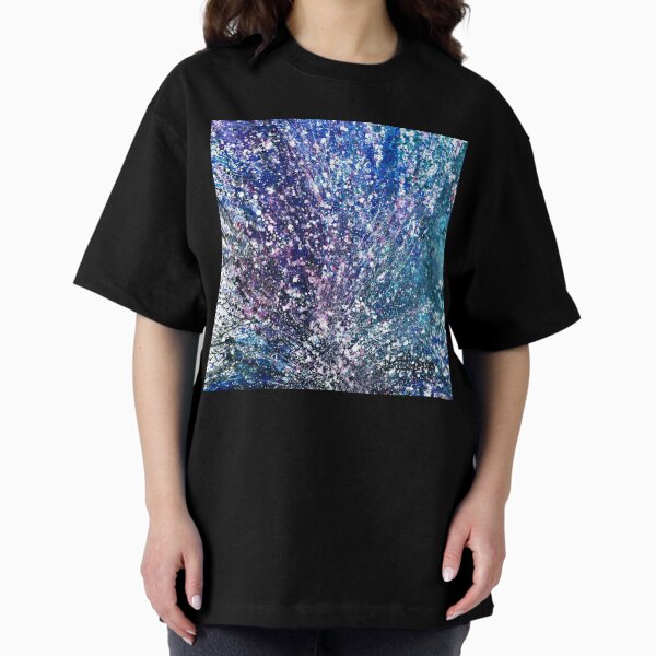 The Spiritual Energy Within #497 Multi-colors Cool Jewel Tones New Age 5D Original Hand-painted OOAK Abstract Painting Detail 2 Inspired By Nebula Supernova Starburst Universe Interstellar Space Art Oversized T-Shirt