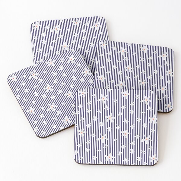 Item preview, White Daisy Flowers on Real Deep Blue Stripes Pattern designed and sold by Moyanana.
