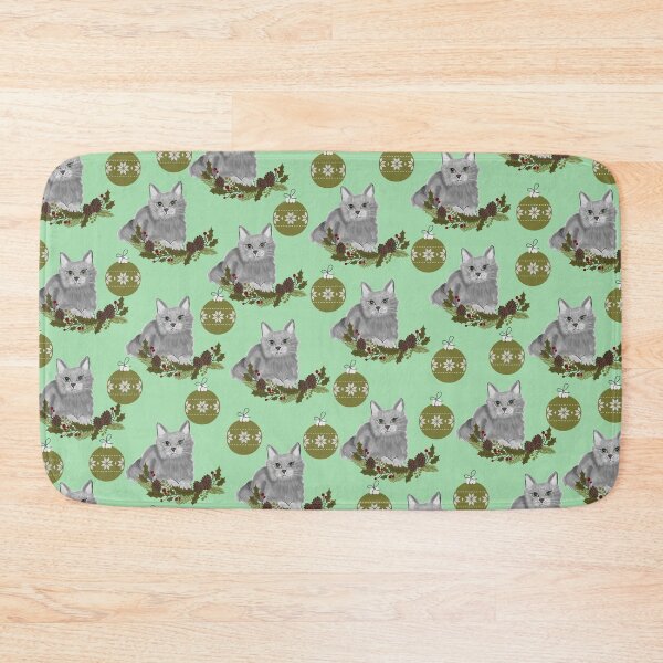 Item preview, Grey Cat Pattern with Green Ornaments in Green Background designed and sold by SMillustrations.