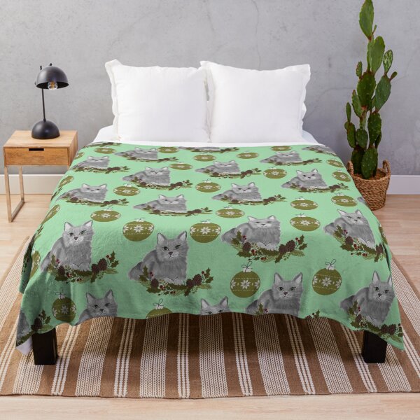 Item preview, Grey Cat Pattern with Green Ornaments in Green Background designed and sold by SMillustrations.