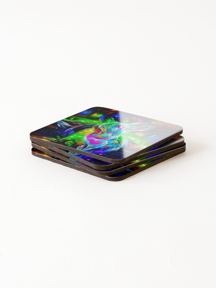 Thumbnail 4 of 5, Coasters (Set of 4), Psychedelic Rabbit designed and sold by CSturgill2.
