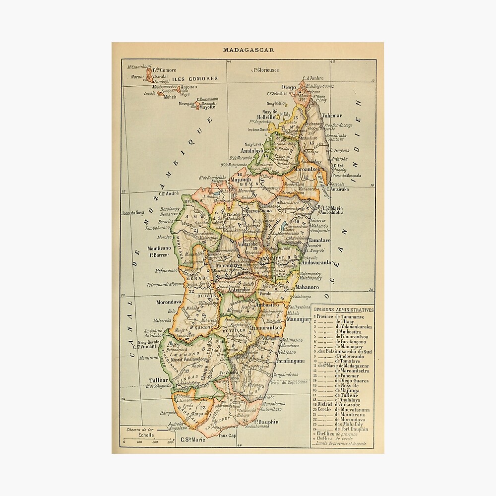 Vintage Map Poster Vintage Russian Print Framed Vintage Poster Island Vintage Art Blue And Red #1290 War For Madagascar French poster