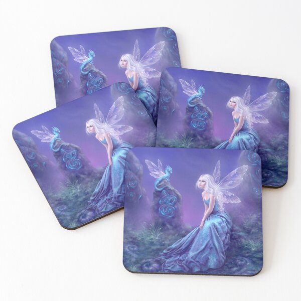 Luminescent Fairy & Dragon Art Coasters (Set of 4)