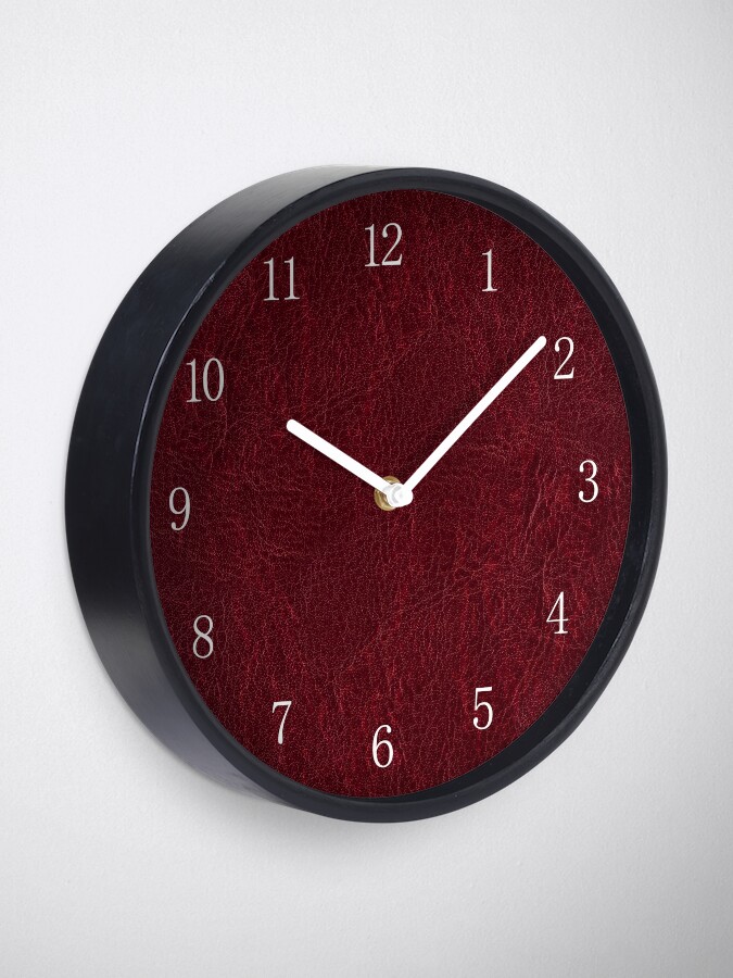 Dark stained red leather texture Clock for Sale by Arletta Cwalina