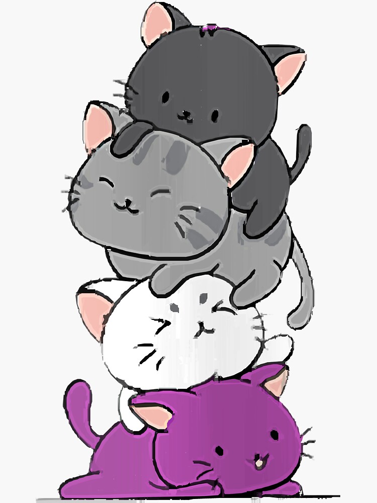 Asexual Pride Kawaii Cat Stack Anime Zip Hoodie Sticker for Sale by  ritualwalker