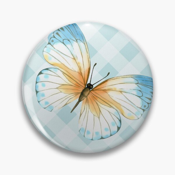 Item preview, Delicate Gingham and Butterflies Aesthetic, blue and cream orange watercolor painted butterflies designed and sold by Orianah.