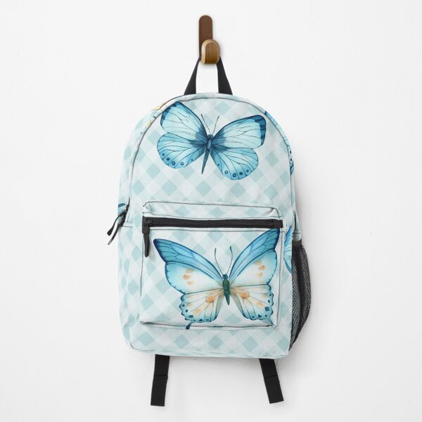 Item preview, Delicate Gingham and Butterflies Aesthetic, blue and cream orange watercolor painted butterflies designed and sold by Orianah.