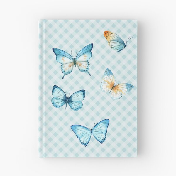 Item preview, Delicate Gingham and Butterflies Aesthetic, blue and cream orange watercolor painted butterflies designed and sold by Orianah.